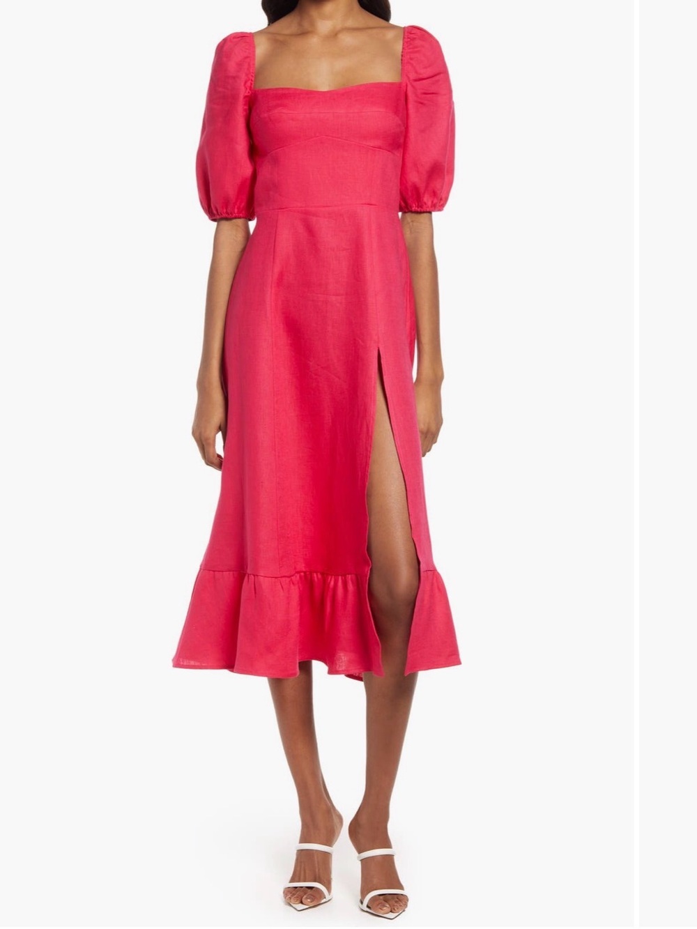 Reformation Hot Pink Ruffle-Hem Maxi Dress